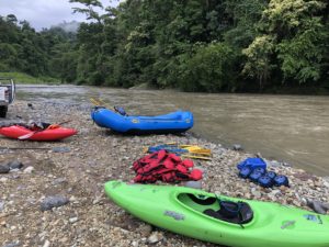 Kayak gear on Pacuare river