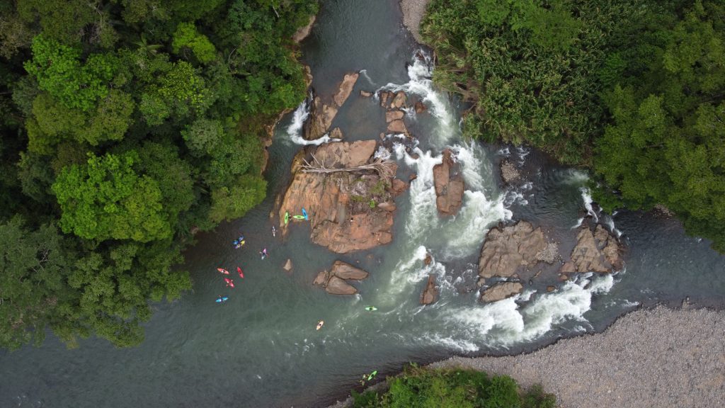 Areal view of kayakers